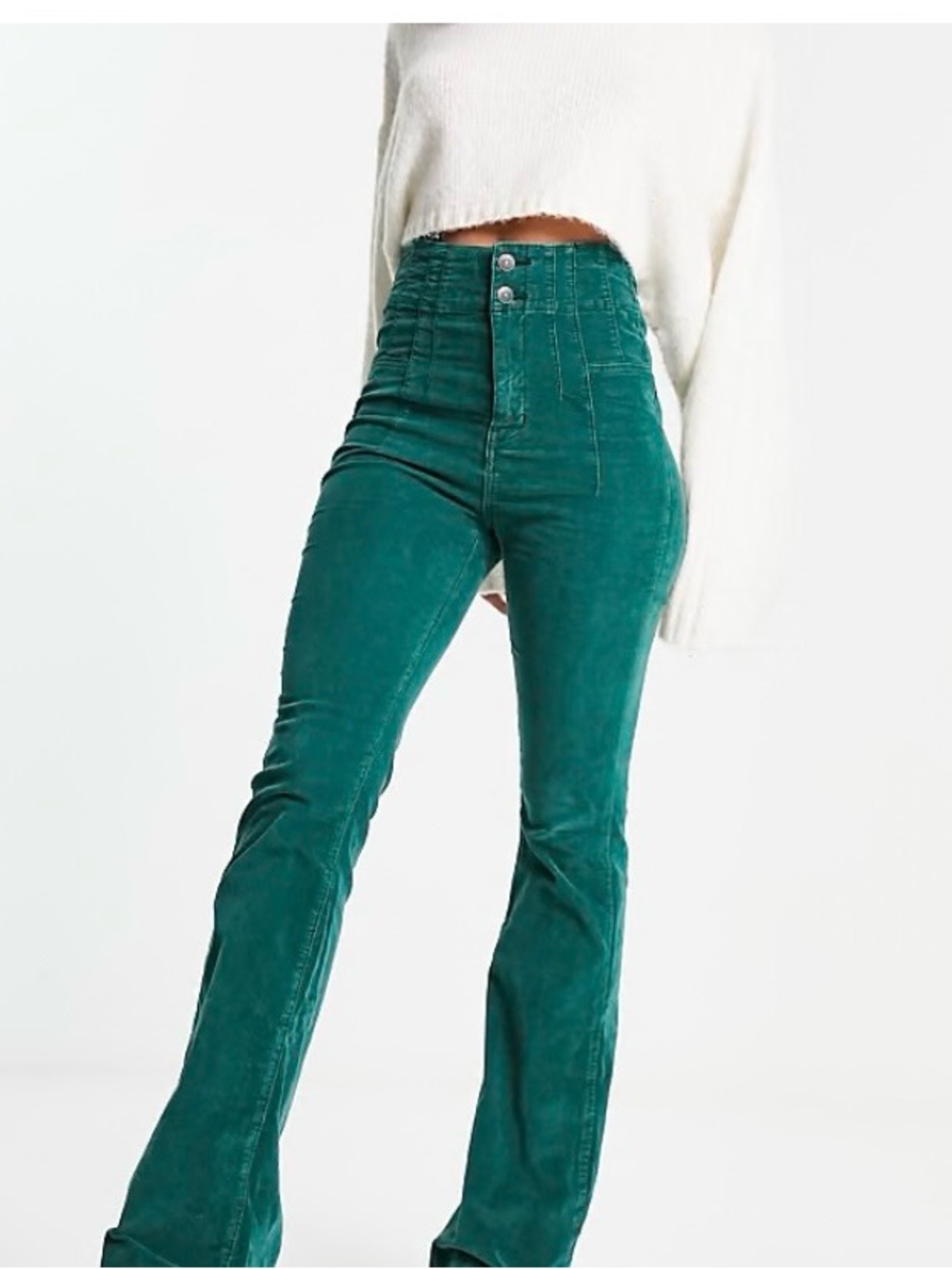 We The Free Green Corduroy High Rise Flare Pants Size 31 Boho 70s